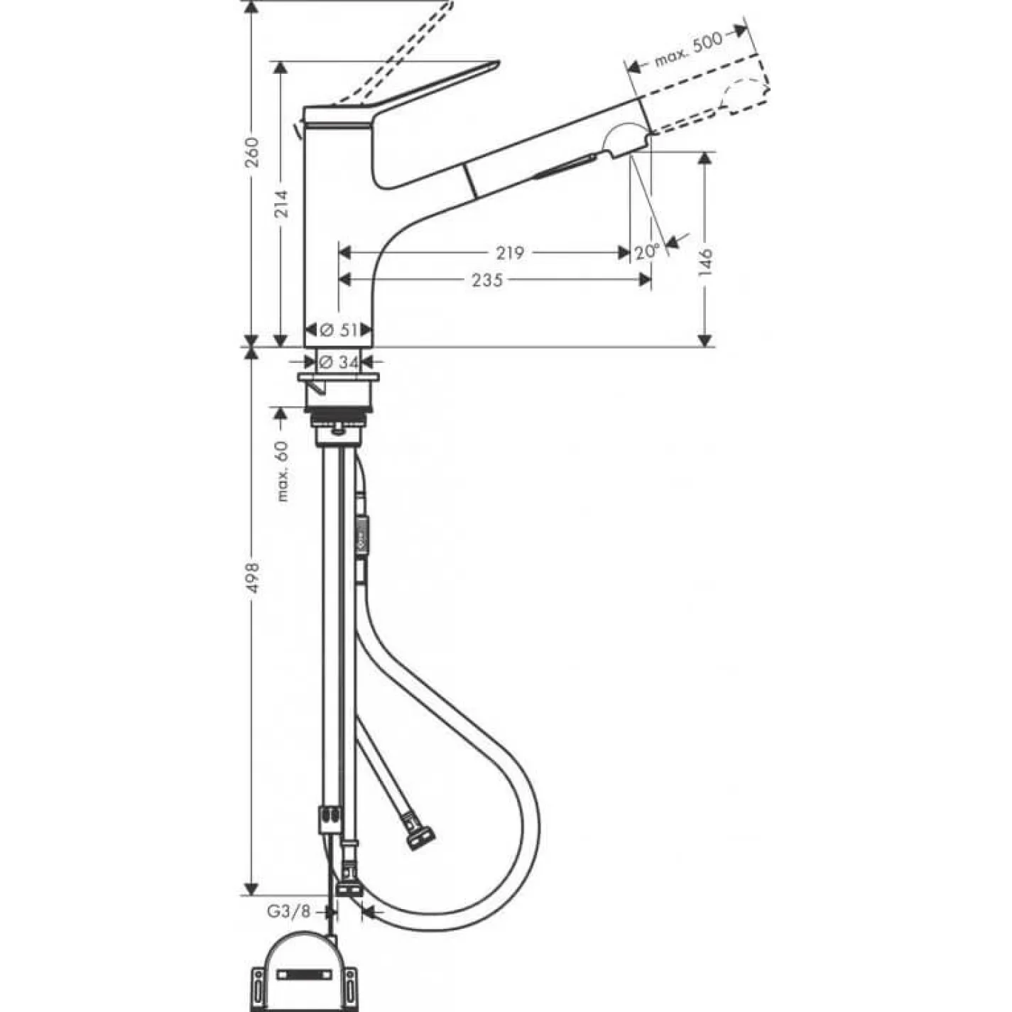 Змішувач для кухні Hansgrohe Zesis M33 150 з витяжним виливом sBox Lite (74803000) - Фото 1